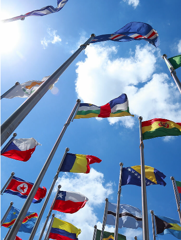 Flags representing international engagement at Global Affairs Canada